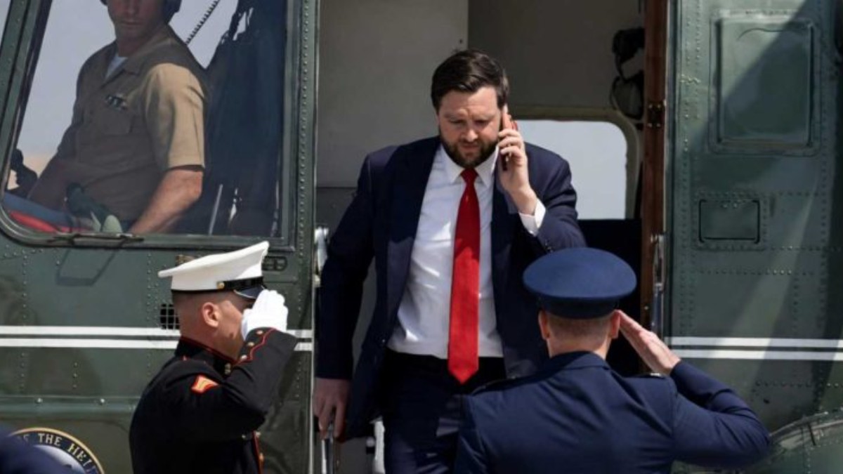 Official in suit conducting diplomatic negotiations and international discussions while exiting government aircraft