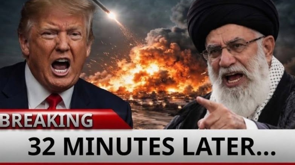 Iran military warning escalation between leaders with explosion imagery