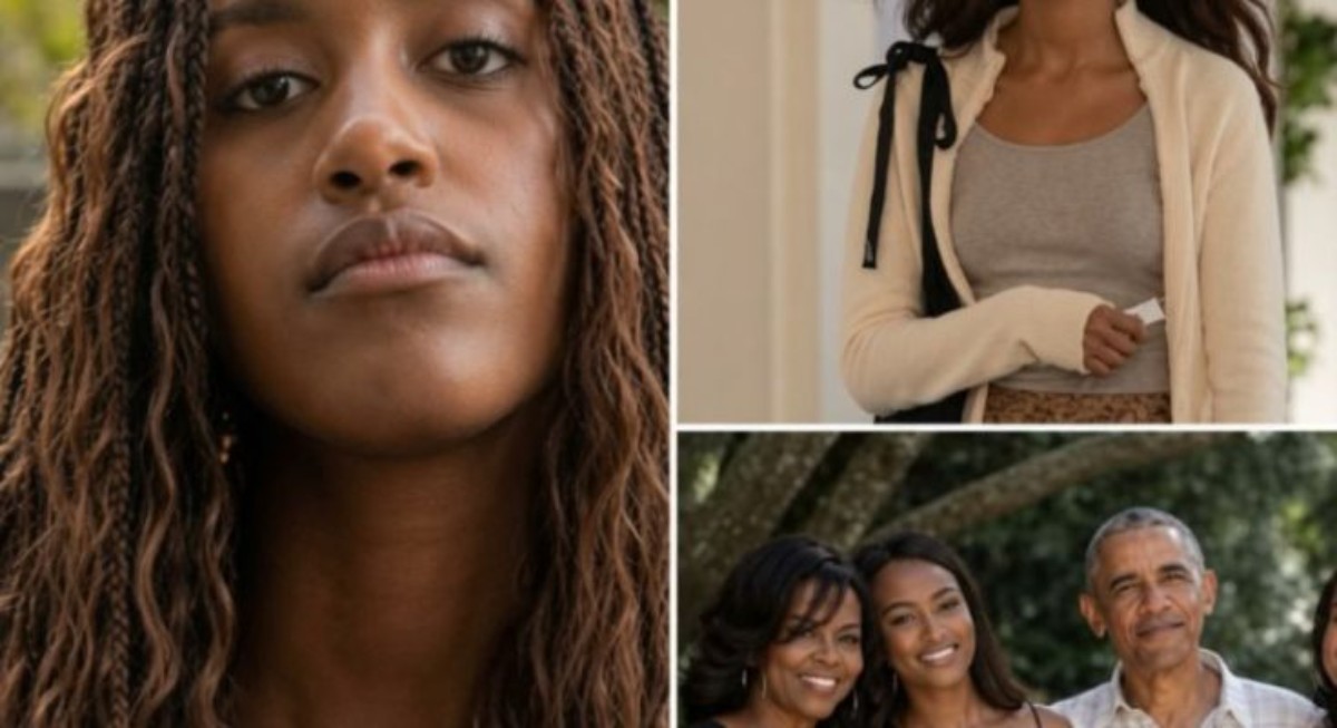 Malia Obama portrait and family photos collage showing different moments