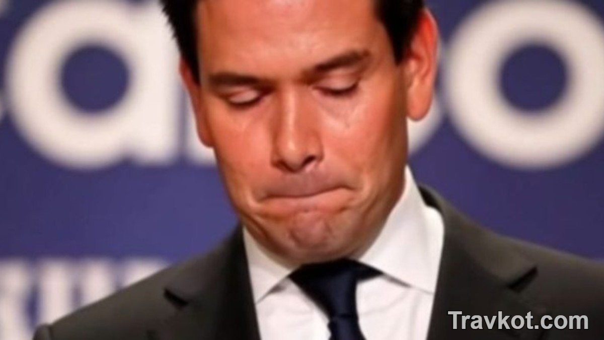 Marco Rubio confirmation hearing at podium with serious expression during Senate testimony
