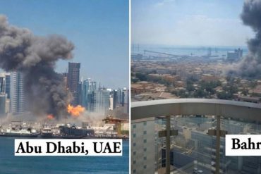 Persian Gulf attacks: explosions in Abu Dhabi UAE and smoke plumes visible from Bahrain