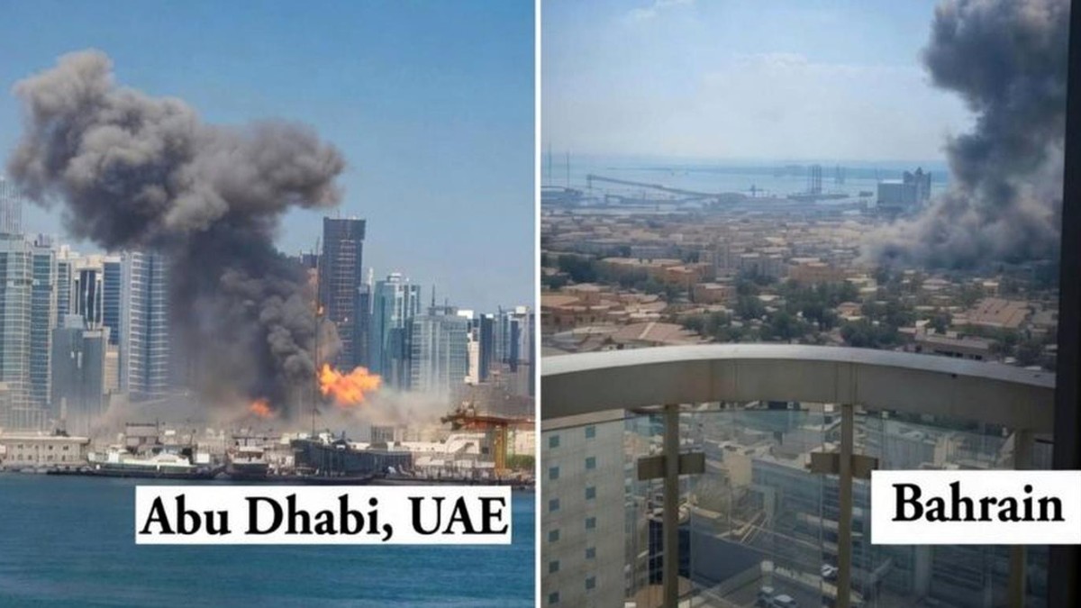 Persian Gulf attacks: explosions in Abu Dhabi UAE and smoke plumes visible from Bahrain