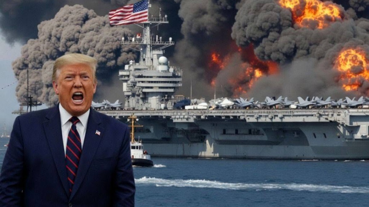 Russian Su strike military escalation shows aircraft attacking US Navy carrier with explosions