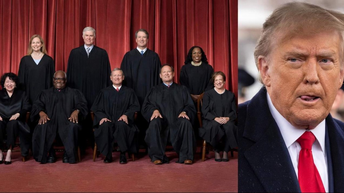 Supreme Court justices in official photo with Trump administration official portrait