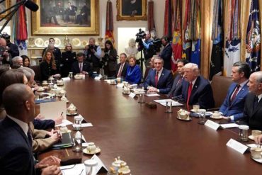 Trump administration departures meeting in the Oval Office with cabinet members and staff