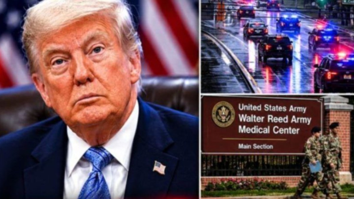 Trump health examination at Walter Reed Army Medical Center with emergency vehicles