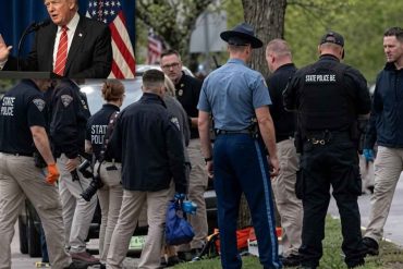 State police officers gather at scene during Trump House attack incident in California