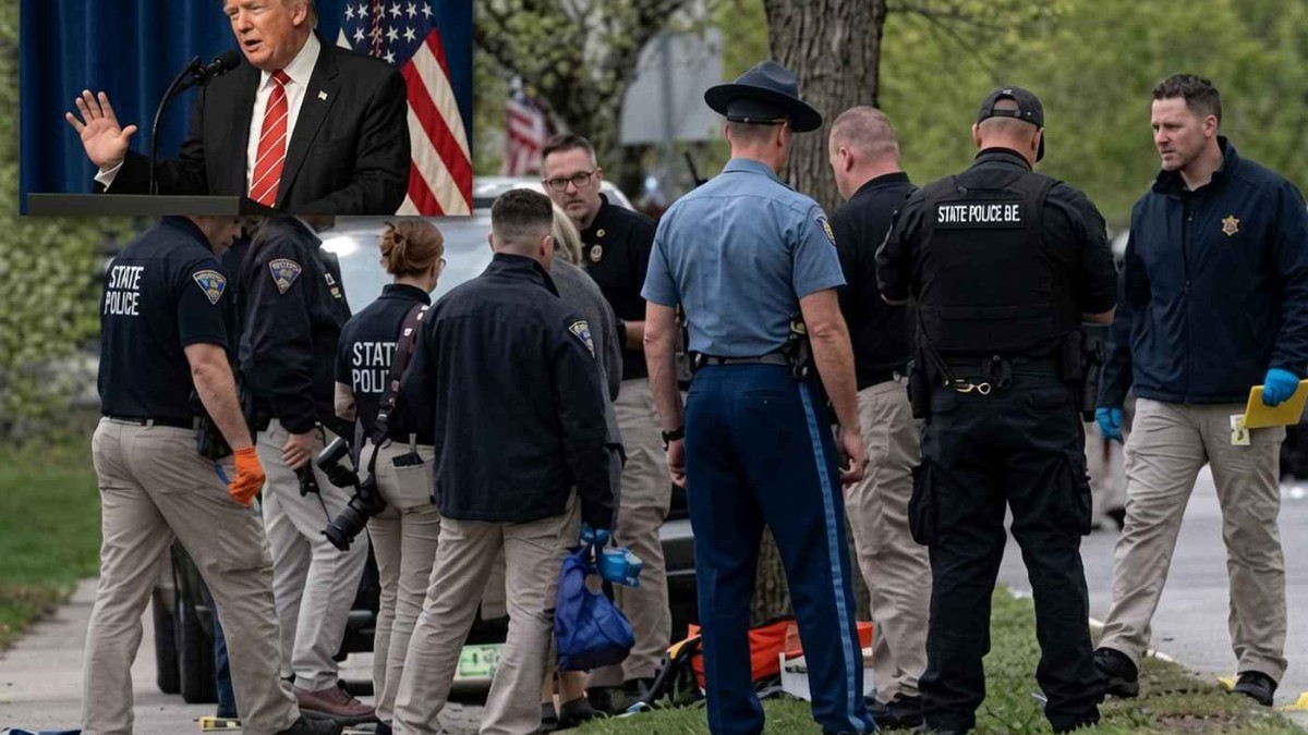 State police officers gather at scene during Trump House attack incident in California