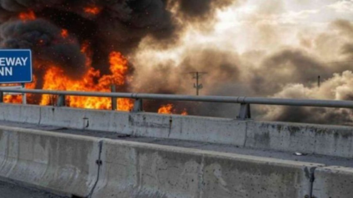 BREAKING NEWS: Tremendous fire broke out on highway overpass with massive flames and smoke billowing - Trends 7News