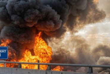 Major fire explosion near China-Myanmar border region with massive flames and dark smoke