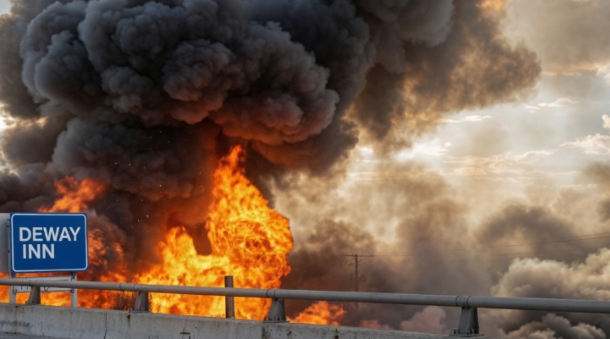 Major fire explosion near China-Myanmar border region with massive flames and dark smoke