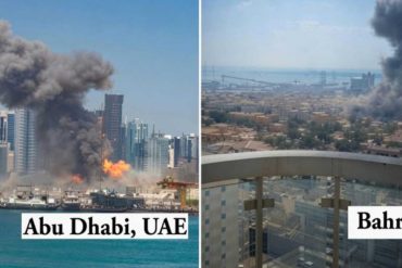 Iranian attack Middle East strikes hit Abu Dhabi UAE and Bahrain with explosions and smoke