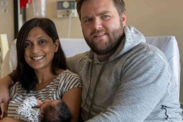 JD Vance family portrait with newborn baby in hospital setting
