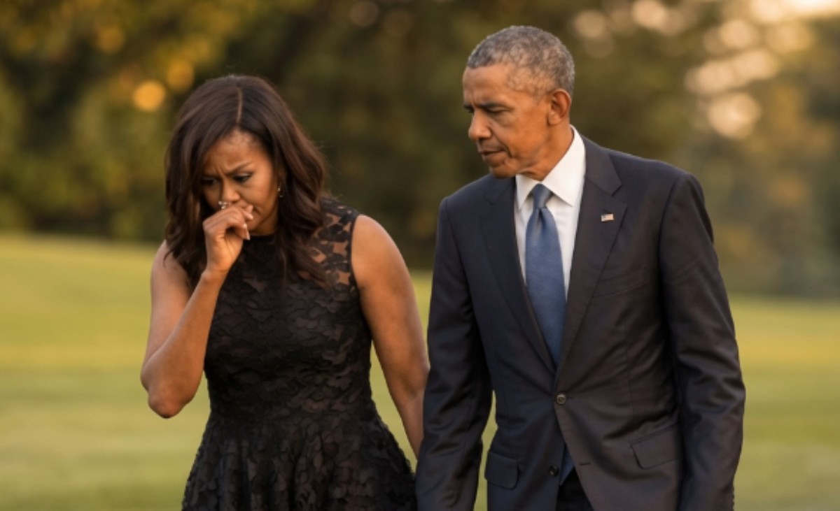 Marian Robinson walks with family member on White House grounds in formal attire