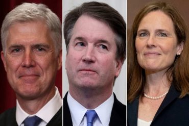 Supreme Court justices in formal portraits regarding Trump executive order on mail-in voting policy