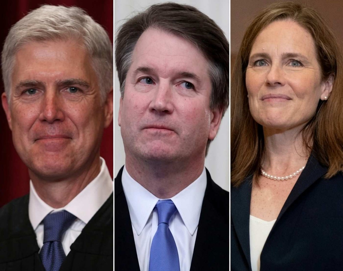 Supreme Court justices in formal portraits regarding Trump executive order on mail-in voting policy