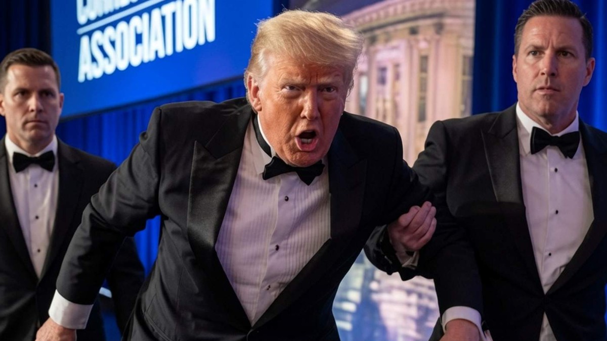 Man in tuxedo with security detail at White House shooting security breach event